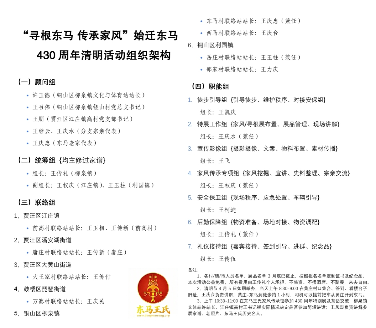 430周年清明活动筹备组名单